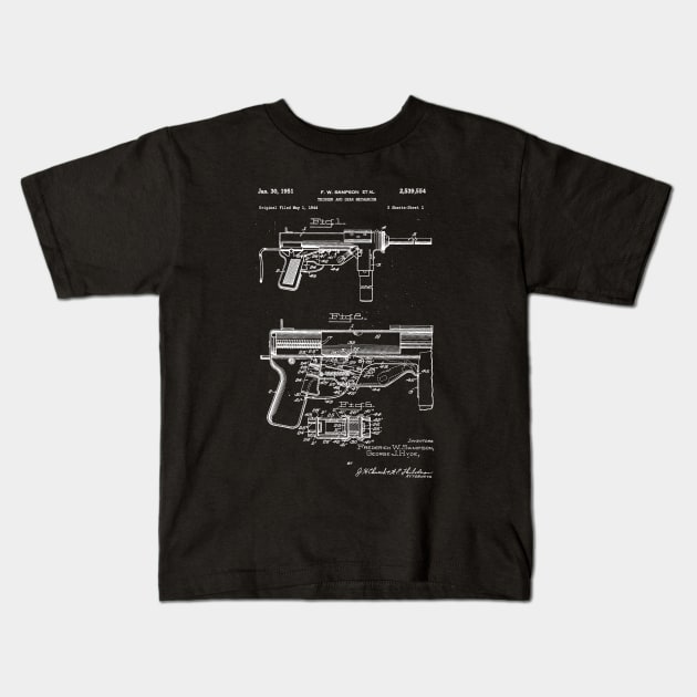 World War 2 Weapon Blueprint M3 Grease Gun Kids T-Shirt by Distant War